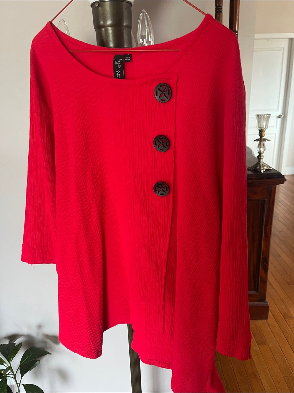 Red Asymmetric Three-Button Tunic